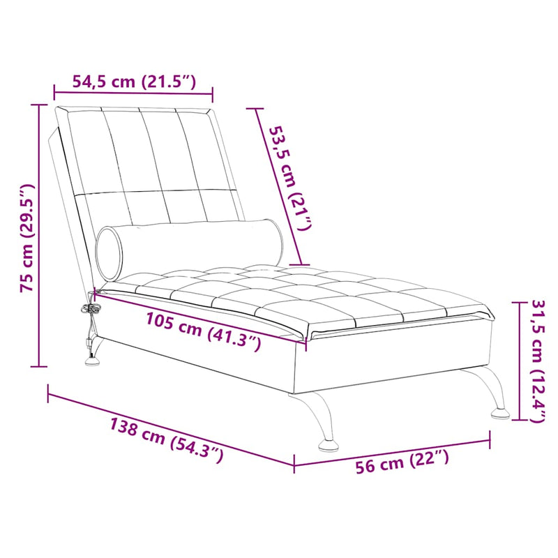 vidaXL Massage Chaise Lounge with Bolster Dark Grey Fabric