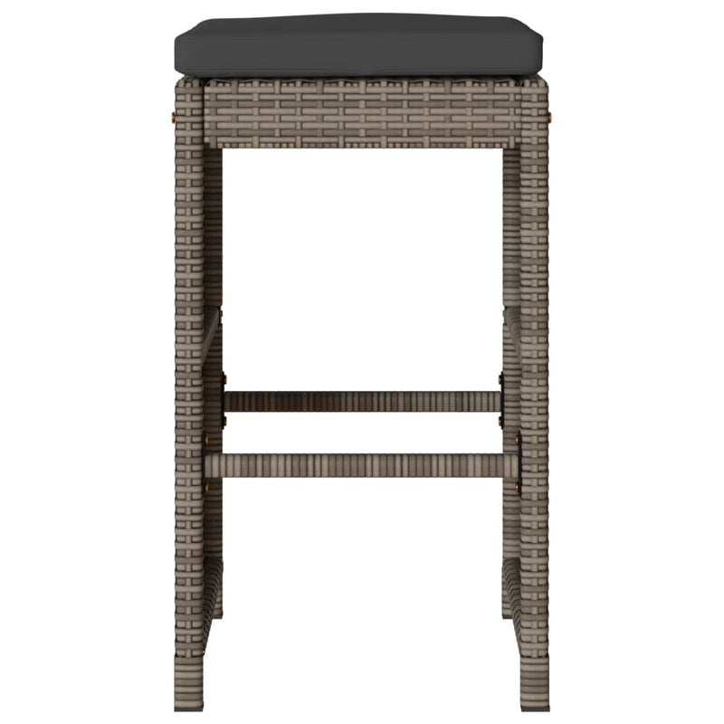 vidaXL Garden Bar Stools with Cushions 2 pcs Grey Poly Rattan