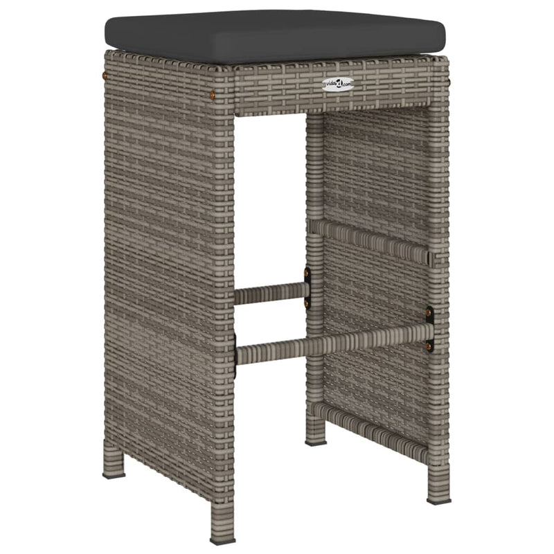 Garden Bar Stools with Cushions 2 pcs Grey Poly Rattan