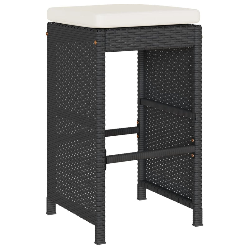 vidaXL Garden Bar Stools with Cushions 4 pcs Black Poly Rattan