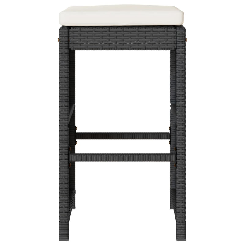 vidaXL Garden Bar Stools with Cushions 4 pcs Black Poly Rattan