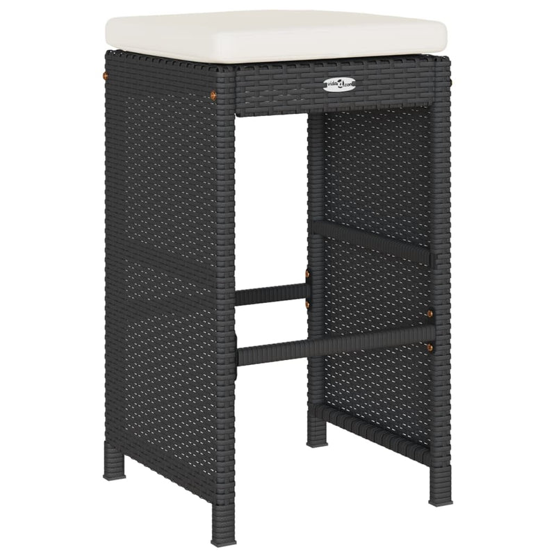 vidaXL Garden Bar Stools with Cushions 4 pcs Black Poly Rattan