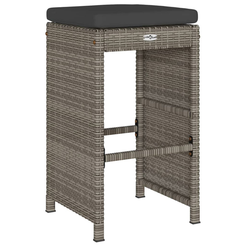 vidaXL Garden Bar Stools with Cushions 4 pcs Grey Poly Rattan