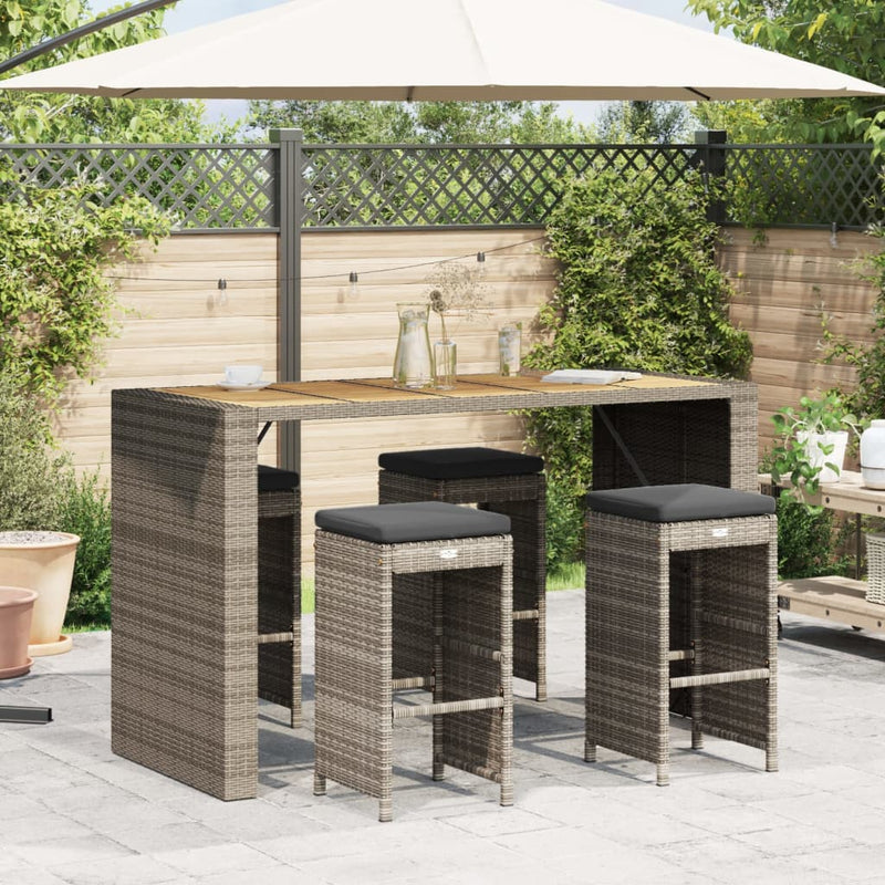 vidaXL Garden Bar Stools with Cushions 4 pcs Grey Poly Rattan