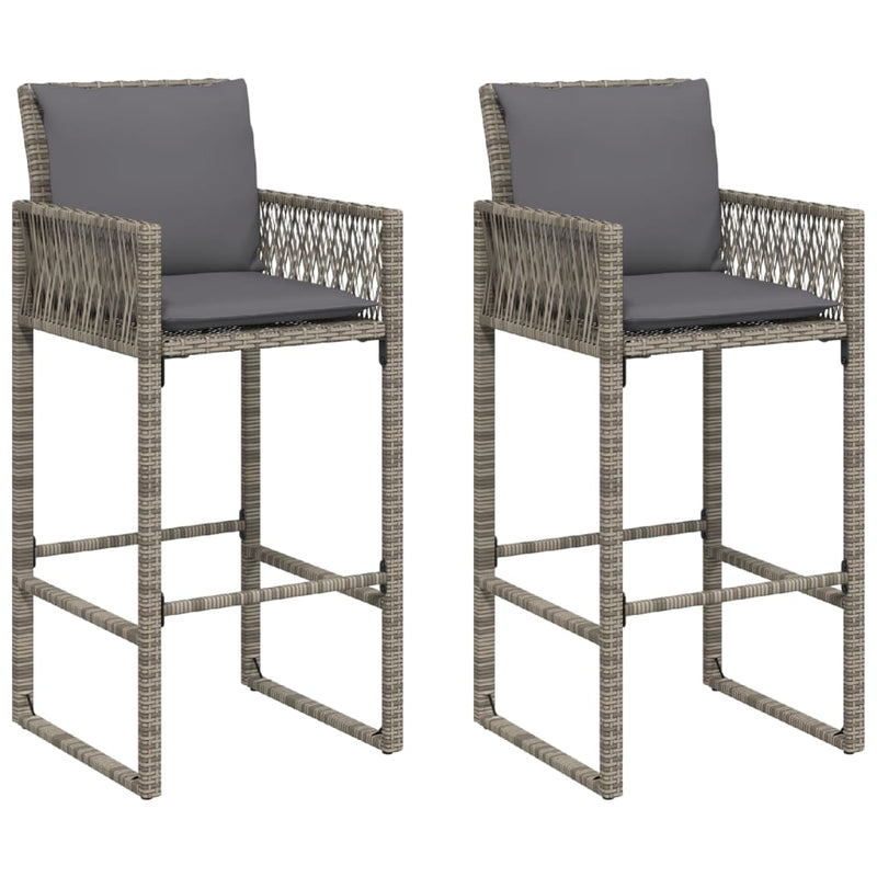 Garden Bar Stools with Cushions 2 pcs Grey Poly Rattan