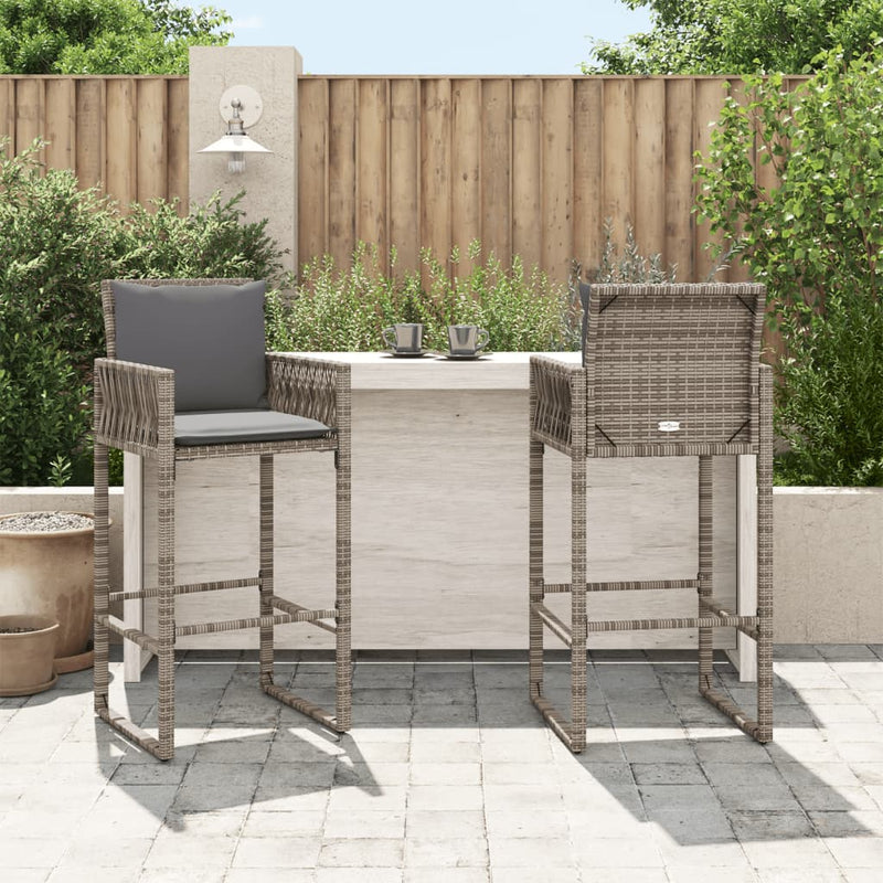 Garden Bar Stools with Cushions 2 pcs Grey Poly Rattan