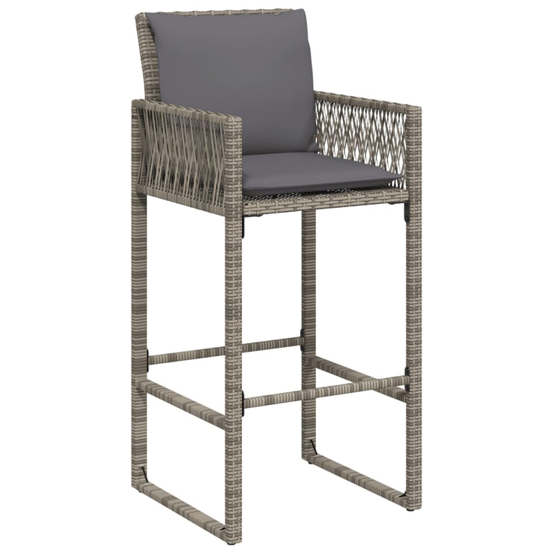 Garden Bar Stools with Cushions 2 pcs Grey Poly Rattan