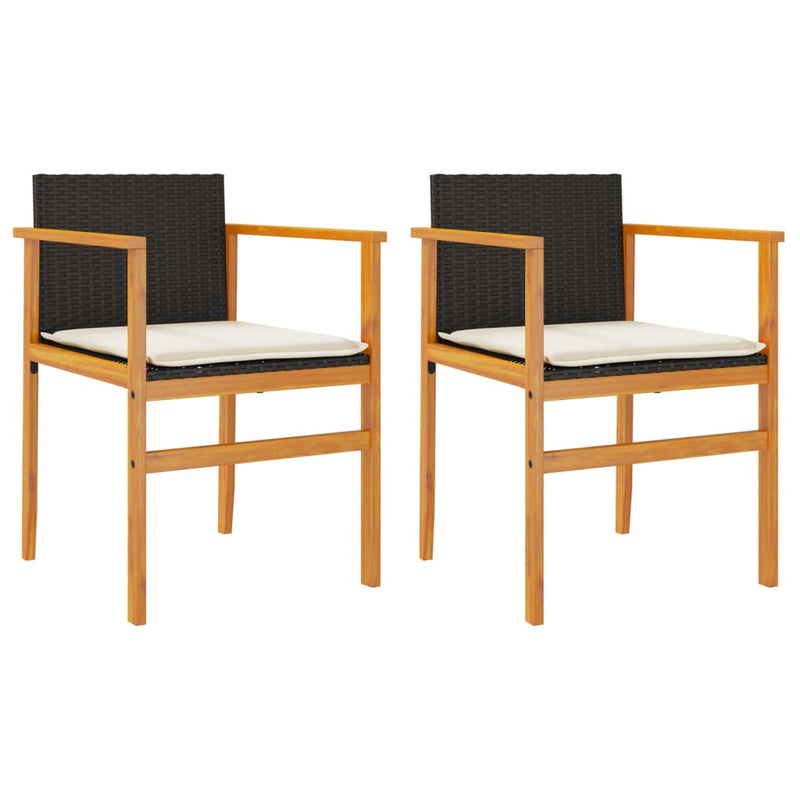 vidaXL Garden Chairs with Cushions 2 pcs Black Poly Rattan&Solid Wood
