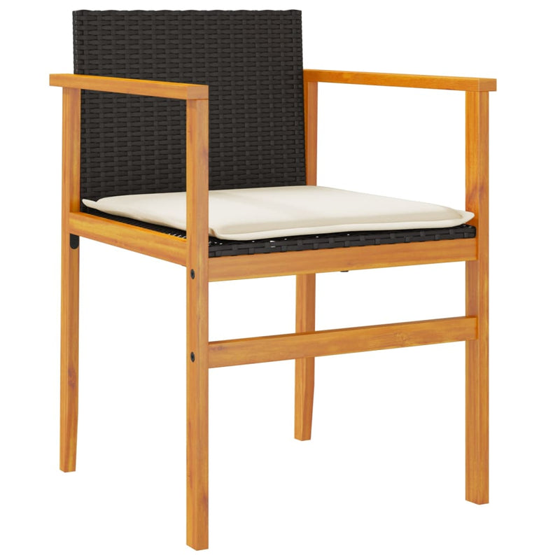 vidaXL Garden Chairs with Cushions 2 pcs Black Poly Rattan&Solid Wood