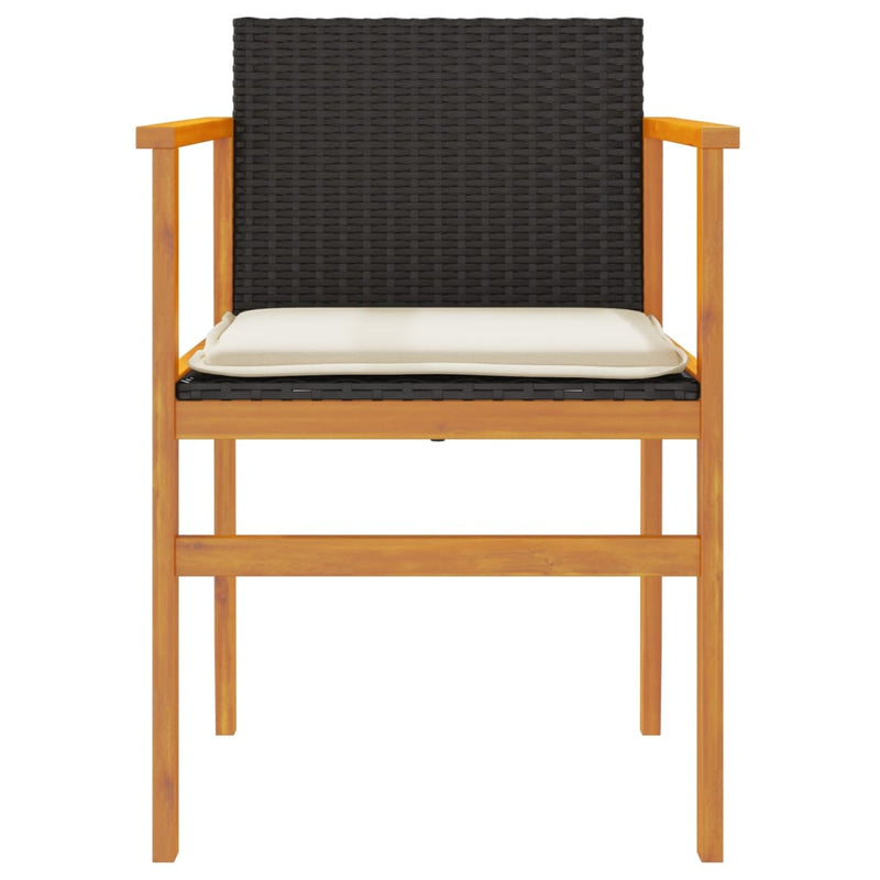 vidaXL Garden Chairs with Cushions 2 pcs Black Poly Rattan&Solid Wood