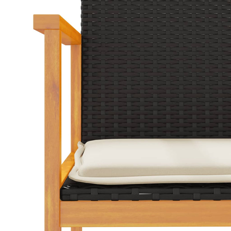 vidaXL Garden Chairs with Cushions 2 pcs Black Poly Rattan&Solid Wood