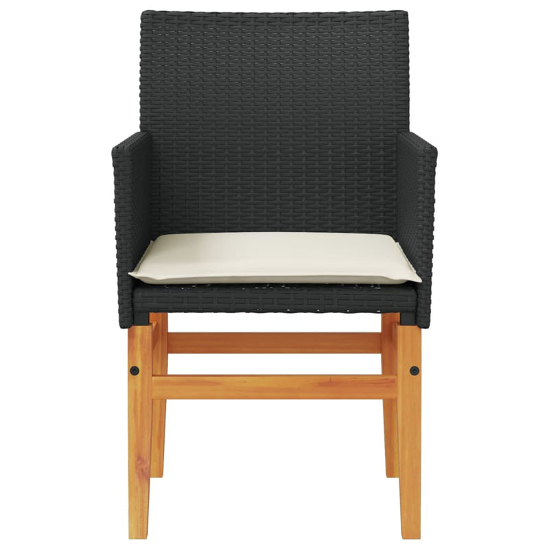 vidaXL Garden Chairs with Cushions 2 pcs Black Poly Rattan&Solid Wood