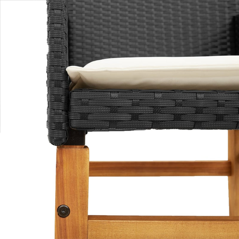vidaXL Garden Chairs with Cushions 2 pcs Black Poly Rattan&Solid Wood
