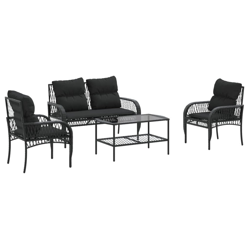 vidaXL 4 Piece Garden Sofa Set with Cushions Black Poly Rattan