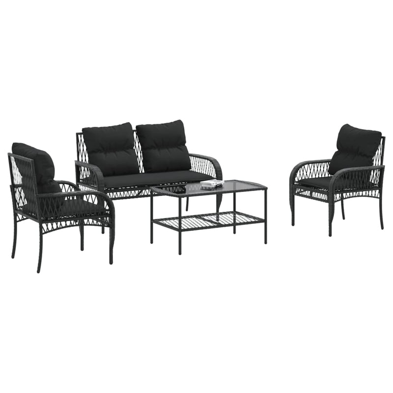 vidaXL 4 Piece Garden Sofa Set with Cushions Black Poly Rattan