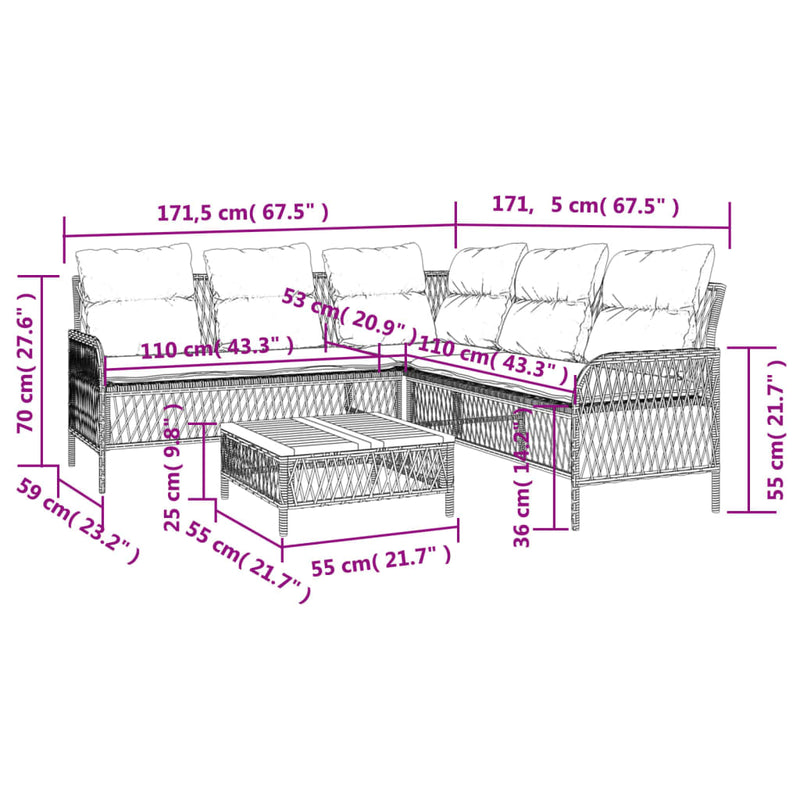 vidaXL 2 Piece Garden Sofa Set with Cushions Grey Poly Rattan