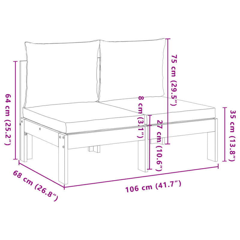 Garden Sofa Armless with Cushions 2-Seater Solid Wood Acacia