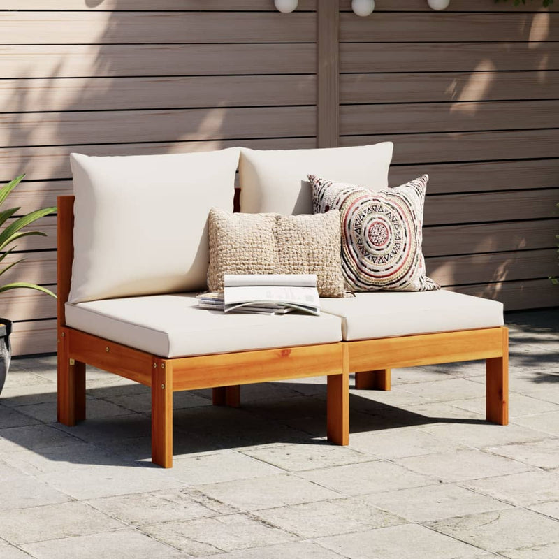 Garden Sofa Armless with Cushions 2-Seater Solid Wood Acacia