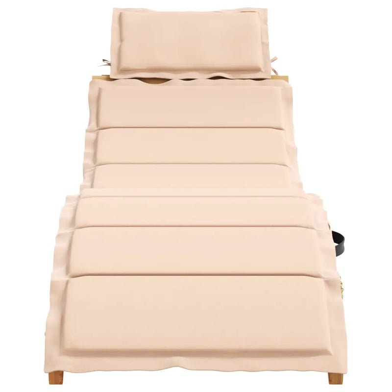 Sun Lounger with Cushion Beige Solid Wood Acacia