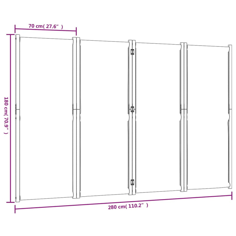 vidaXL 4-Panel Room Divider Light Grey 280x180 cm