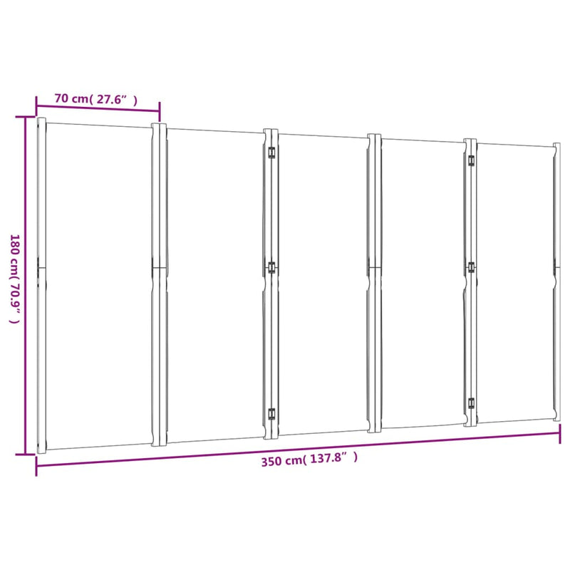 vidaXL 5-Panel Room Divider Light Grey 350x180 cm