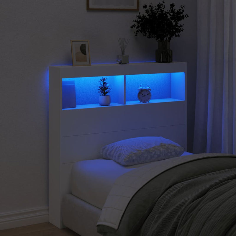 vidaXL Headboard Cabinet with LED White 100 cm