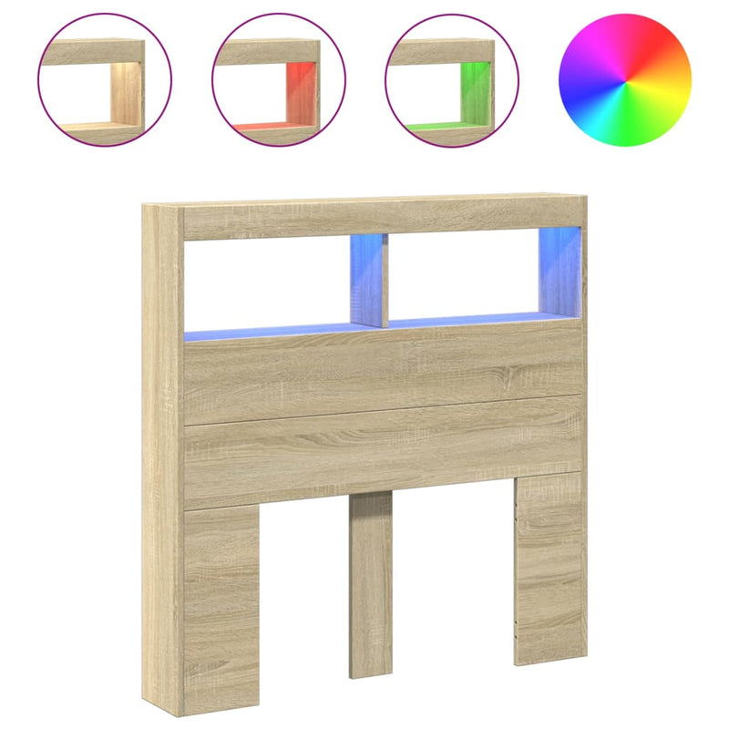 vidaXL Headboard Cabinet with LED Sonoma Oak 100 cm