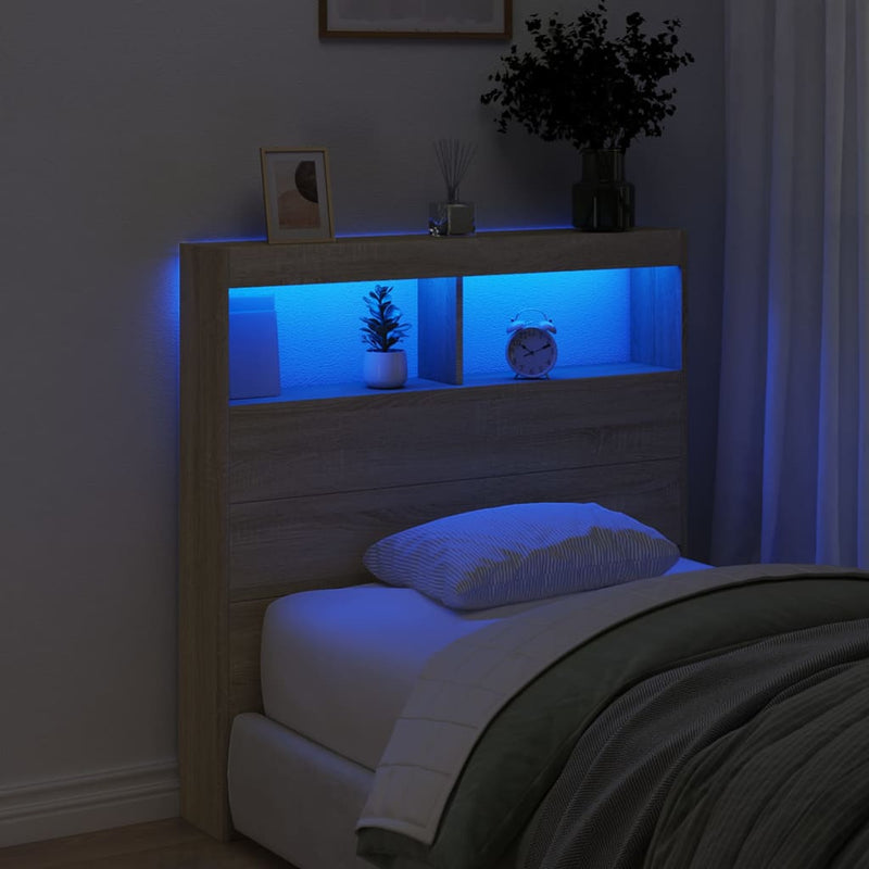 vidaXL Headboard Cabinet with LED Sonoma Oak 100 cm