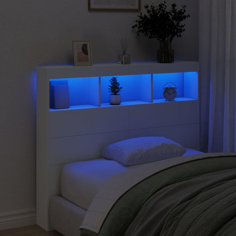 vidaXL Headboard Cabinet with LED White 120 cm