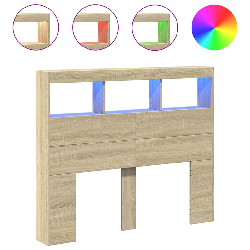 vidaXL Headboard Cabinet with LED Sonoma Oak 120 cm