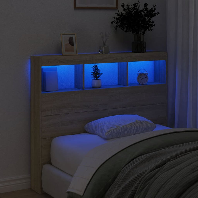 vidaXL Headboard Cabinet with LED Sonoma Oak 120 cm