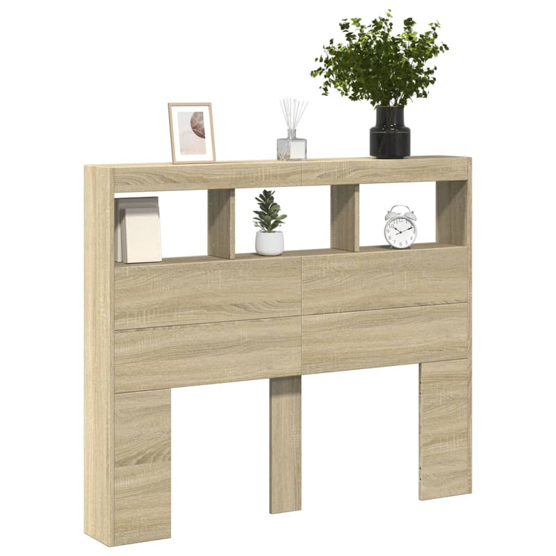 vidaXL Headboard Cabinet with LED Sonoma Oak 120 cm