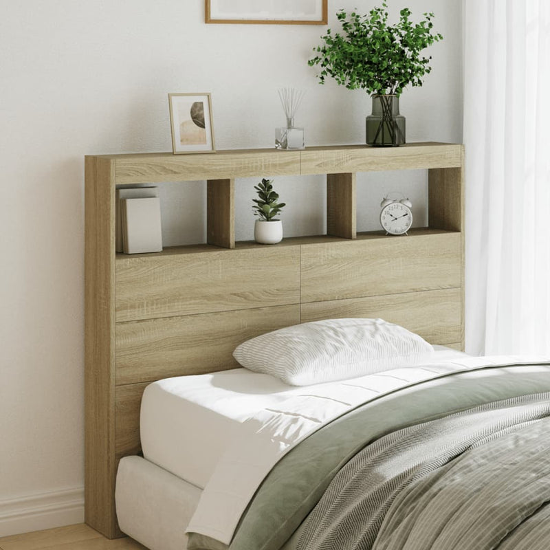 vidaXL Headboard Cabinet with LED Sonoma Oak 120 cm
