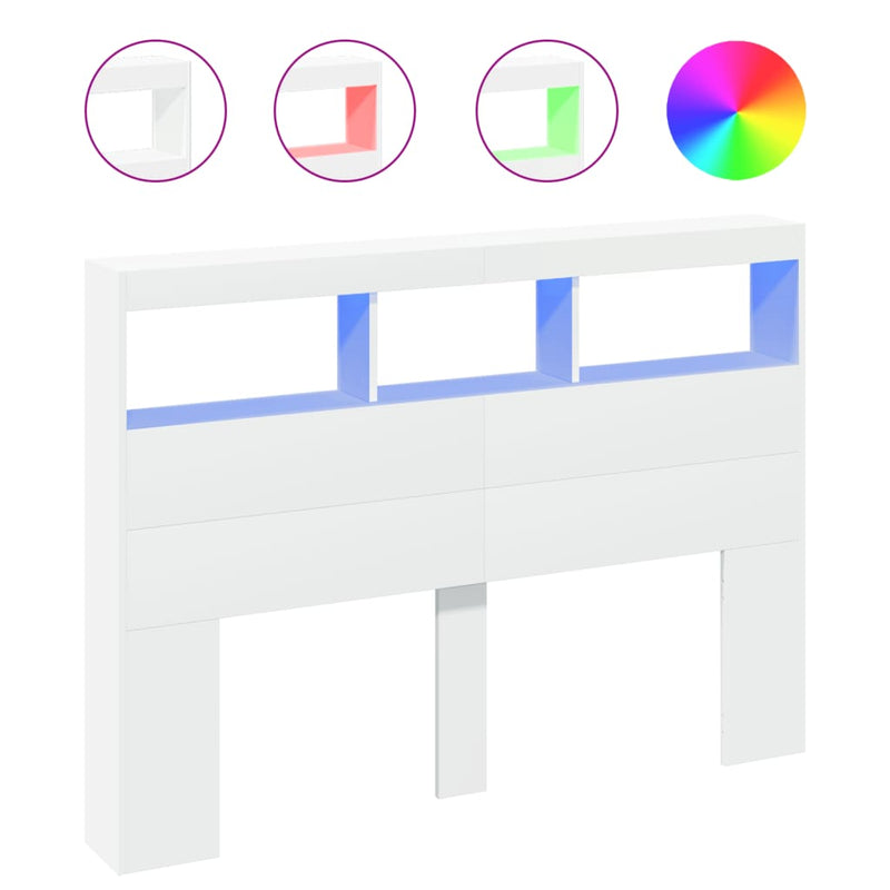 vidaXL Headboard Cabinet with LED White 140 cm