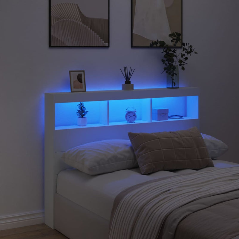 vidaXL Headboard Cabinet with LED White 140 cm