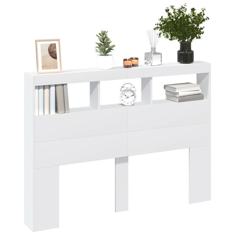 vidaXL Headboard Cabinet with LED White 140 cm