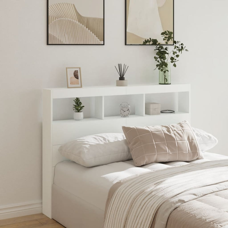 vidaXL Headboard Cabinet with LED White 140 cm