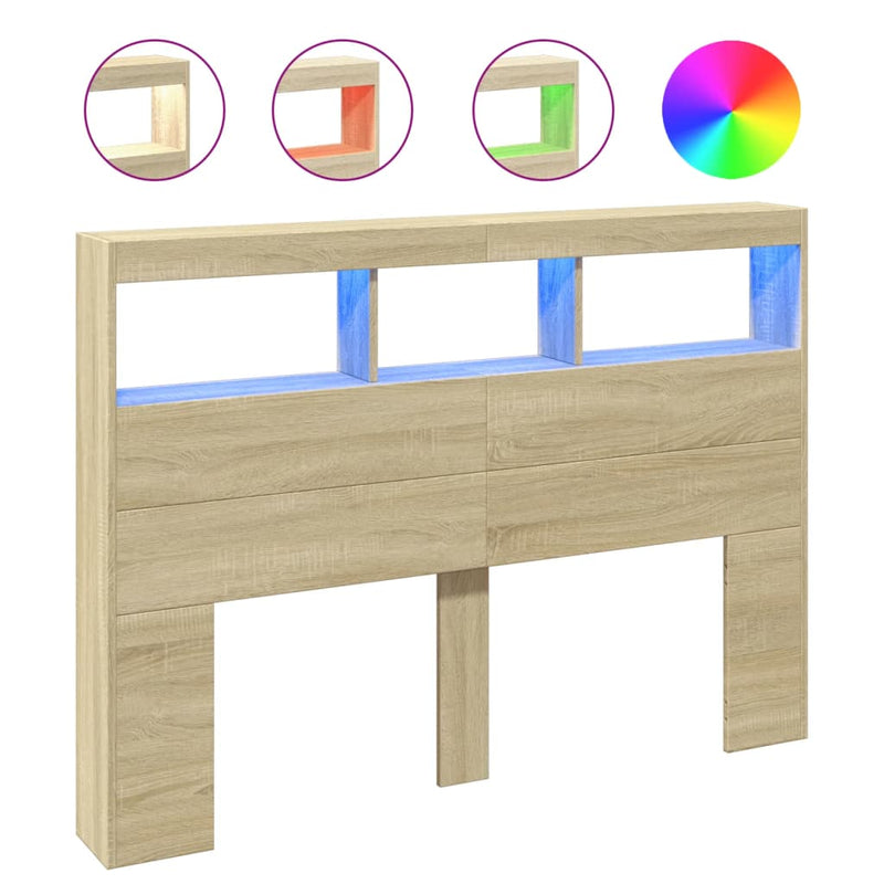 vidaXL Headboard Cabinet with LED Sonoma Oak 140 cm