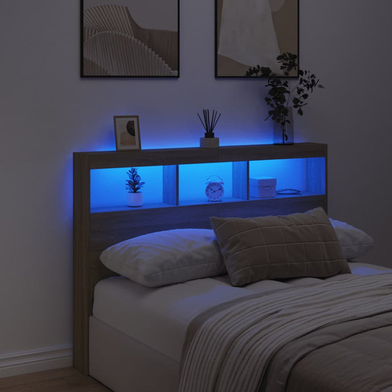 vidaXL Headboard Cabinet with LED Sonoma Oak 140 cm