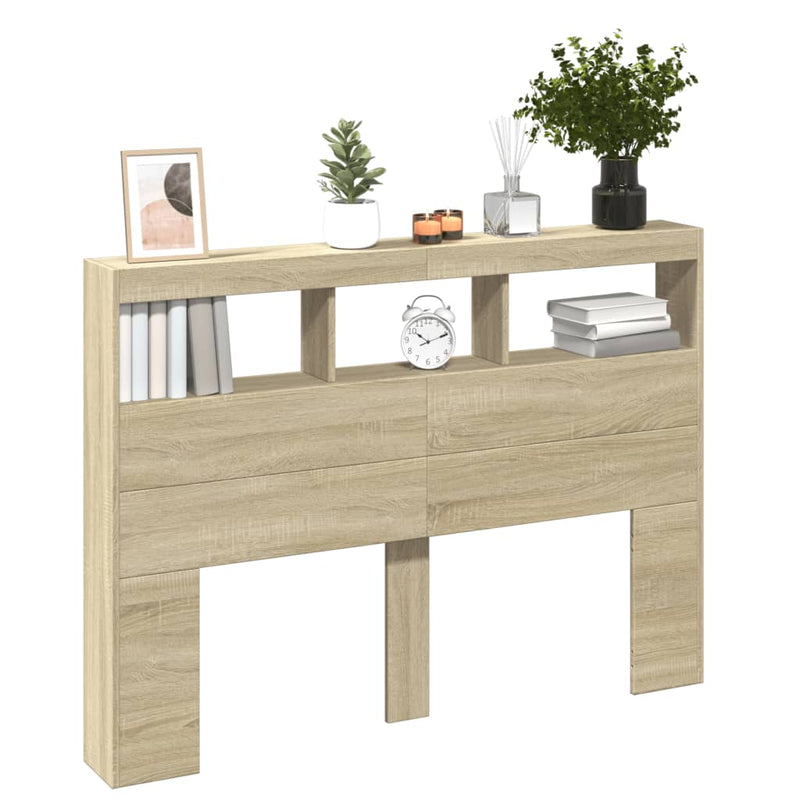 vidaXL Headboard Cabinet with LED Sonoma Oak 140 cm