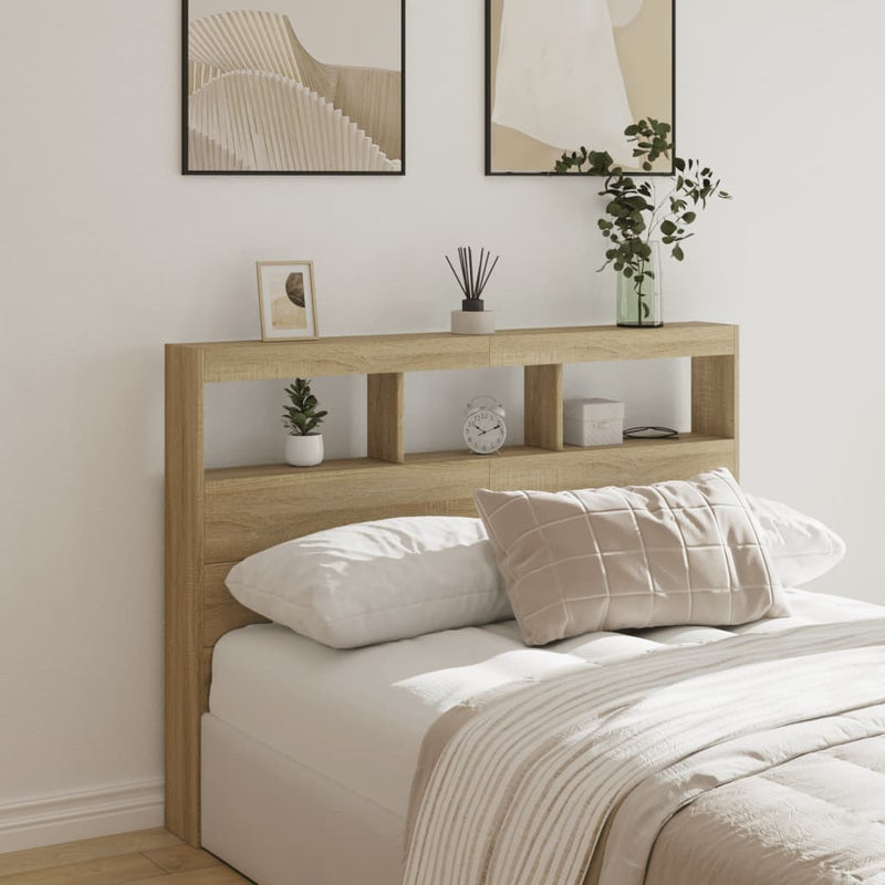 vidaXL Headboard Cabinet with LED Sonoma Oak 140 cm