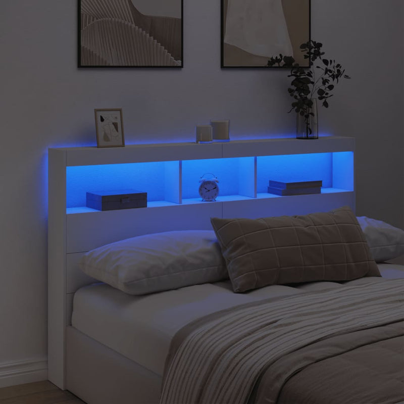 Headboard Cabinet with LED White 160x17x102 cm