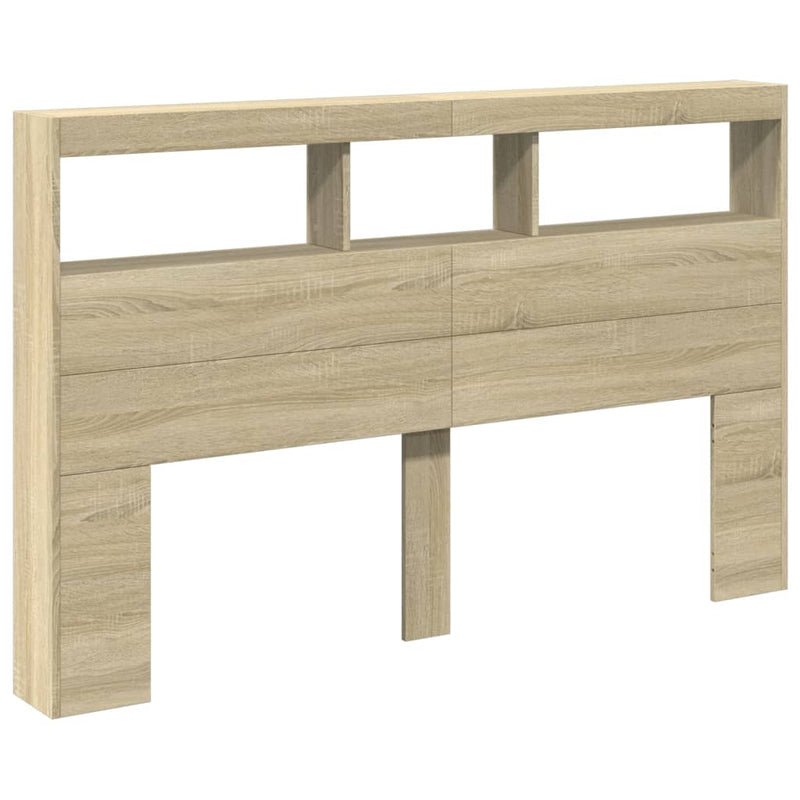 Headboard Cabinet with LED Sonoma Oak 160x17x102 cm