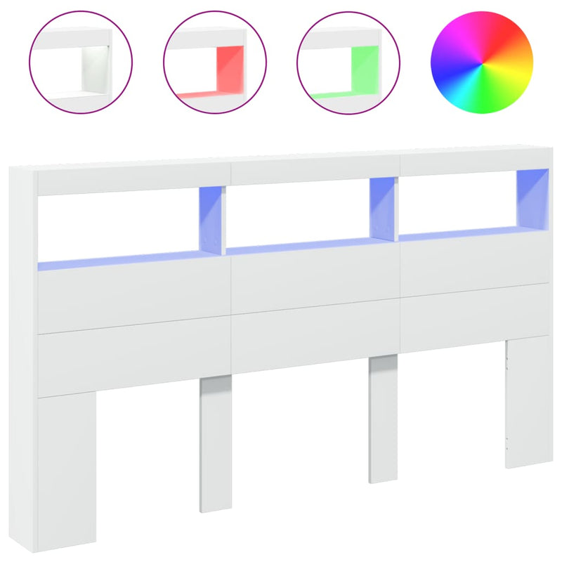 vidaXL Headboard Cabinet with LED White 180 cm