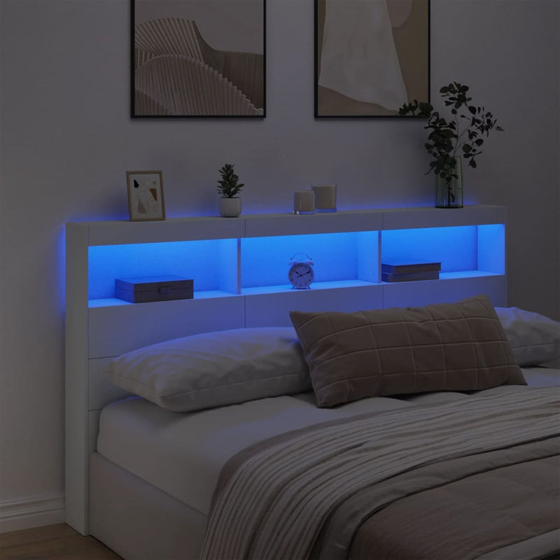 vidaXL Headboard Cabinet with LED White 180 cm