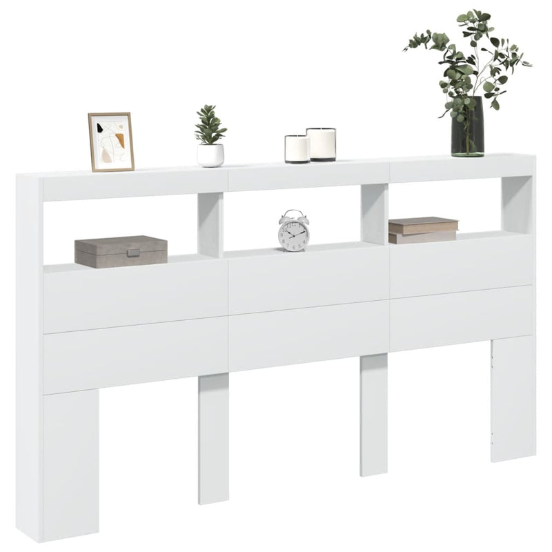 vidaXL Headboard Cabinet with LED White 180 cm
