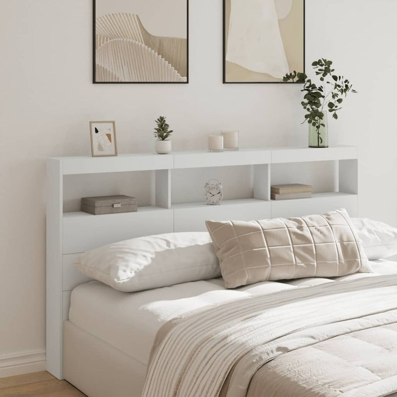 vidaXL Headboard Cabinet with LED White 180 cm