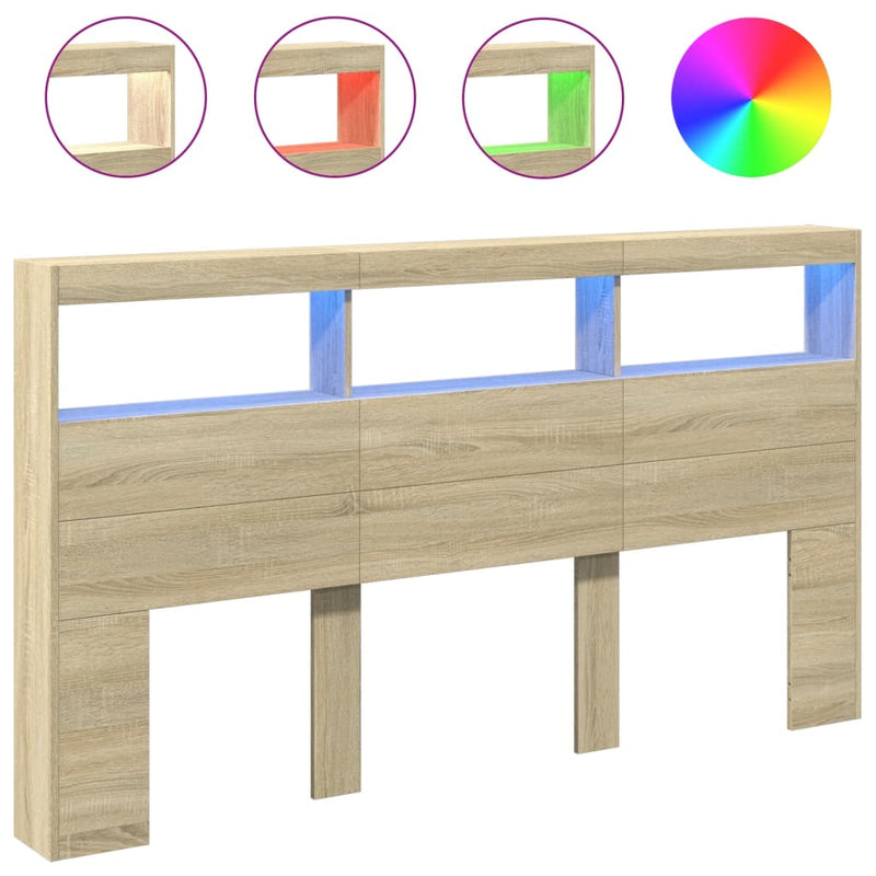 vidaXL Headboard Cabinet with LED Sonoma Oak 180 cm