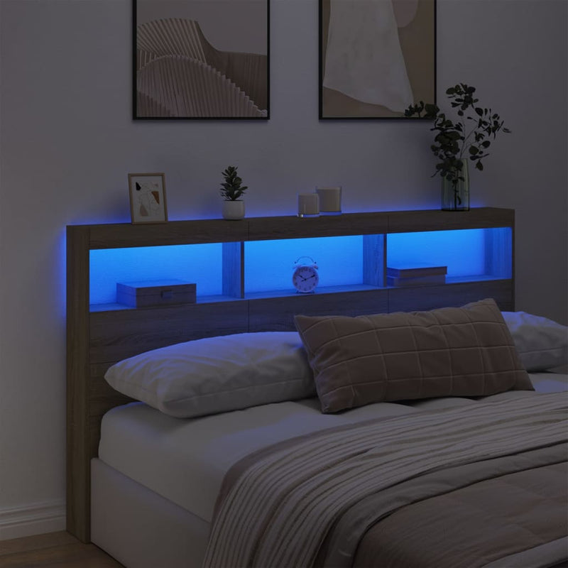 vidaXL Headboard Cabinet with LED Sonoma Oak 180 cm