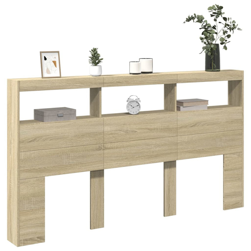 vidaXL Headboard Cabinet with LED Sonoma Oak 180 cm